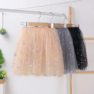 Kids Toddler Girls Casual Cute Star Sequins Mesh Skirt Princess Style