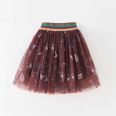 Kids Toddler Girls Casual Cute Cartoon Print Mesh Organza Skirt Princess Dress All-Match