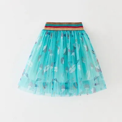 Kids Toddler Girls Casual Cute Cartoon Print Mesh Organza Skirt Princess Dress All-Match