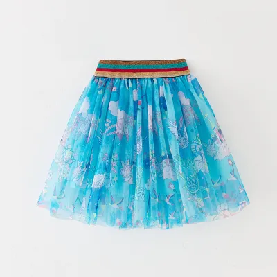 Kids Toddler Girls Casual Cute Cartoon Print Mesh Organza Skirt Princess Dress All-Match