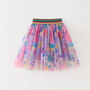 Kids Toddler Girls Casual Cute Cartoon Print Mesh Organza Skirt Princess Dress All-Match