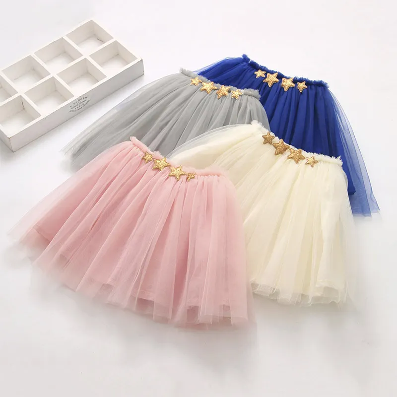 Kids Toddler Girls Casual Cute Star Print Mesh Pleated Skirt