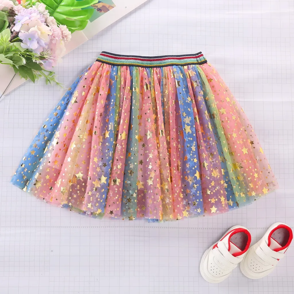 Kids Toddler Girls Casual Cute Star Print Mesh Skirt Princess Dress