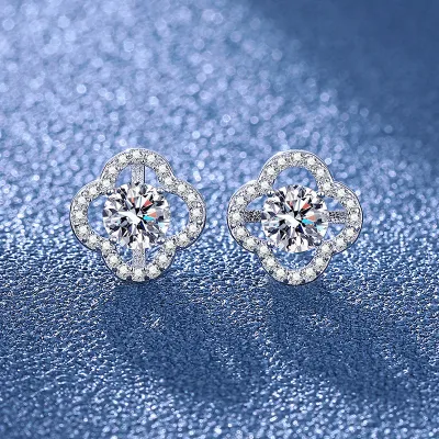 Women Simple Hollow-Out Four-Leaf Clover Necklace Earrings Ring Set