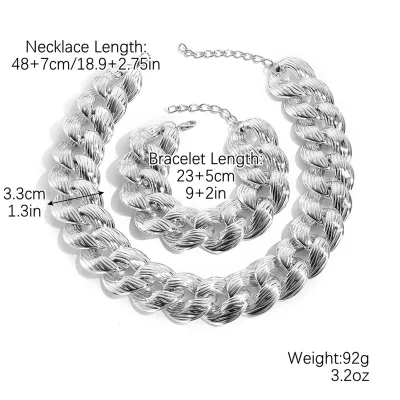Women Fashion Exaggerated Chain Necklace Bracelet Jewelry Set