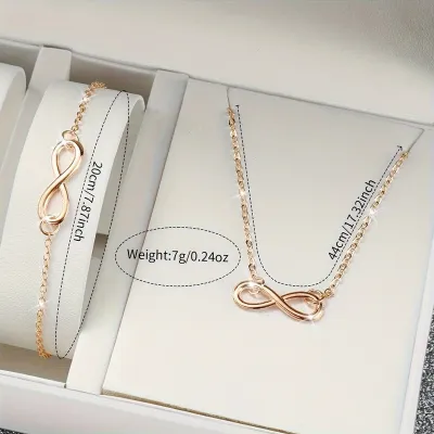 Women Simple Fashion 8-Word Necklace Bracelet Jewelry Set