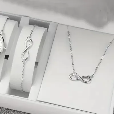 Women Simple Fashion 8-Word Necklace Bracelet Jewelry Set