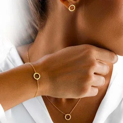 Women Simple Ancient Pattern Geometric Circle Necklace Bracelet Ear Earrings