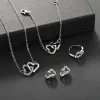 Silver Double Heart 4 Piece Set