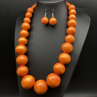 Women Fashion Exaggerated Bohemian Wooden Beads Necklace Earrings Jewelry Set