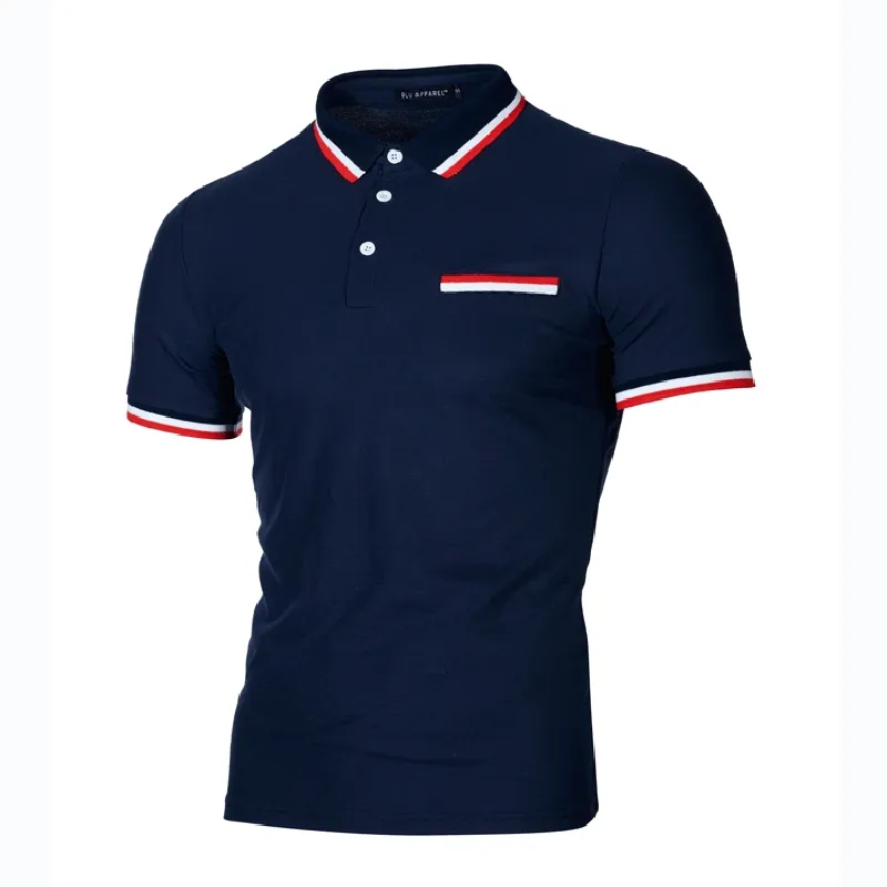 Men Fashion Casual Color Block Short Sleeve Lapel Polo Shirt