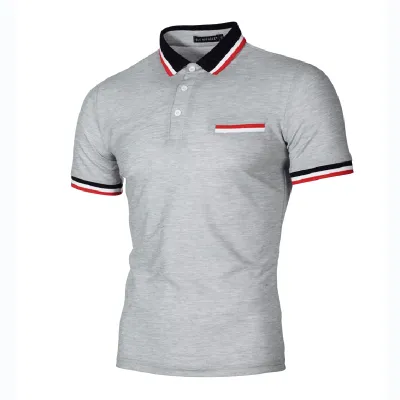 Men Fashion Casual Color Block Short Sleeve Lapel Polo Shirt