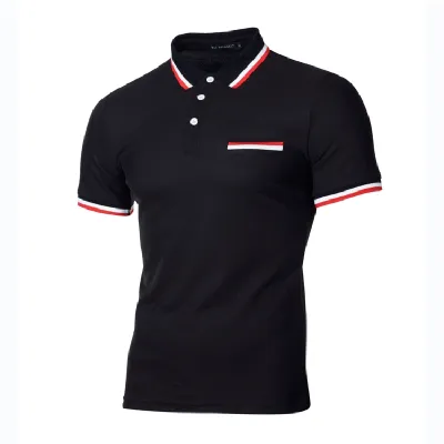 Men Fashion Casual Color Block Short Sleeve Lapel Polo Shirt