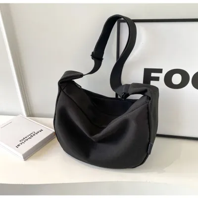 Fashionable Simple Design Large Capacity Solid Color Canvas Nylon Crossbody Bag