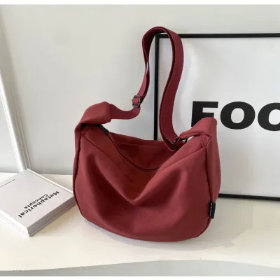 Fashionable Simple Design Large Capacity Solid Color Canvas Nylon Crossbody Bag