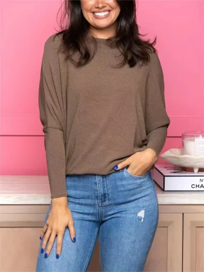 Women Casual Bat Sleeve T-Shirt - Japanese Cotton Crewneck