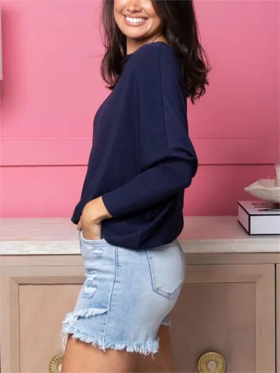 Women Casual Bat Sleeve T-Shirt - Japanese Cotton Crewneck
