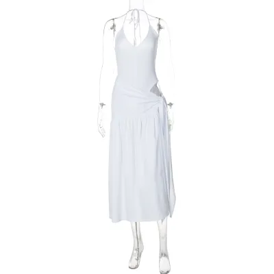 Women Sexy Halter Neck Backless Bodysuit Strap Skirt Two-Piece Set
