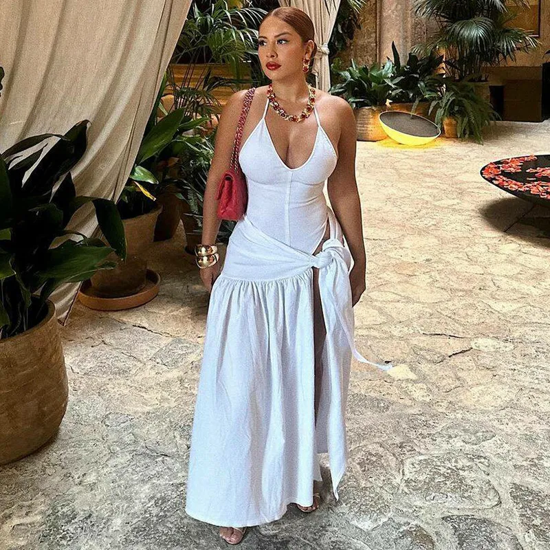 Women Sexy Halter Neck Backless Bodysuit Strap Skirt Two-Piece Set