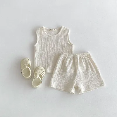 Kids Toddler Boys Girls Casual Cute Solid Color Stripe Tank Top Shorts Set