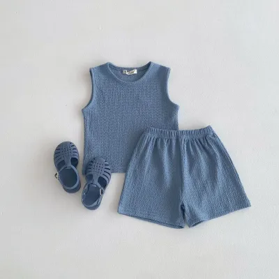 Kids Toddler Boys Girls Casual Cute Solid Color Stripe Tank Top Shorts Set