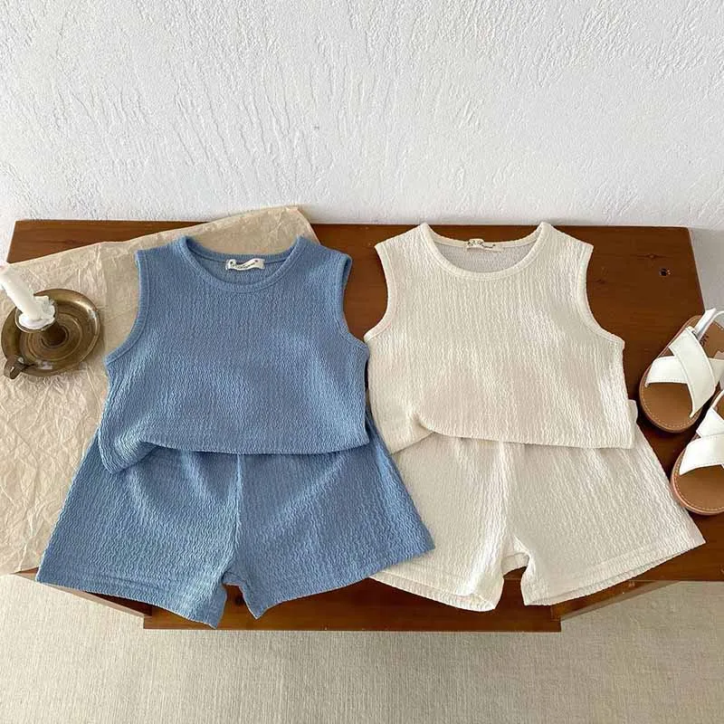Kids Toddler Boys Girls Casual Cute Solid Color Stripe Tank Top Shorts Set