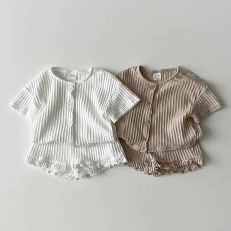 Kids Toddler Boys Girls Casual Cute Solid Color Stripe Short Sleeve Top Shorts Two-Piece Set