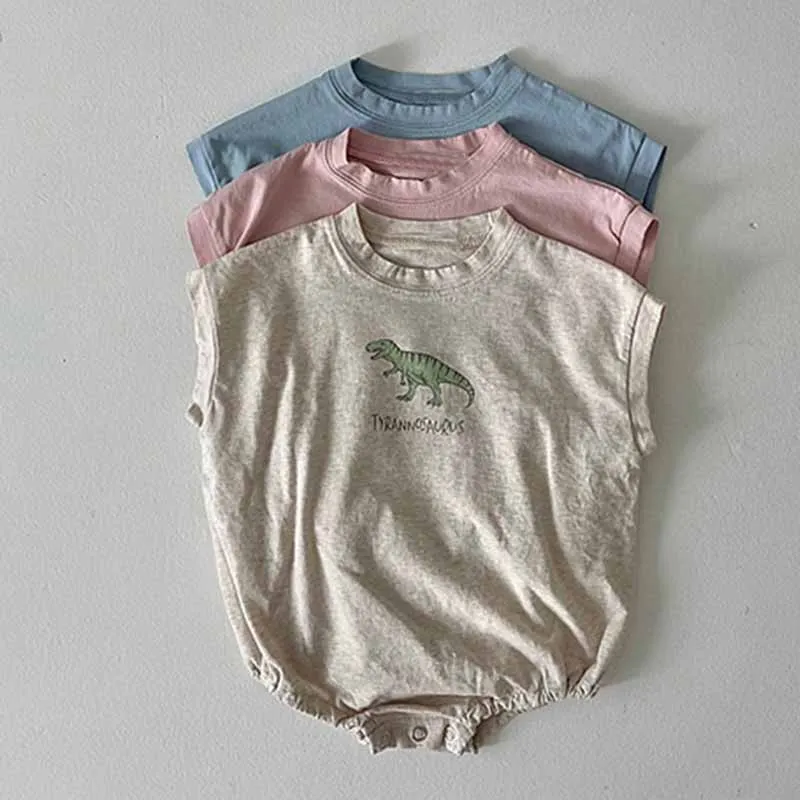Kids Baby Boys Casual Dinosaur Print Sleeveless Romper Triangle Climb