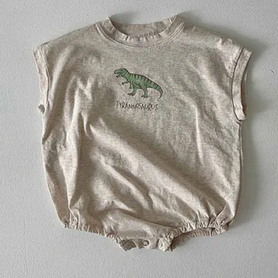 Kids Baby Boys Casual Dinosaur Print Sleeveless Romper Triangle Climb