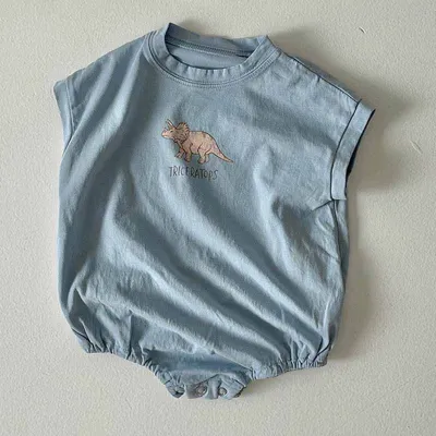 Kids Baby Boys Casual Dinosaur Print Sleeveless Romper Triangle Climb