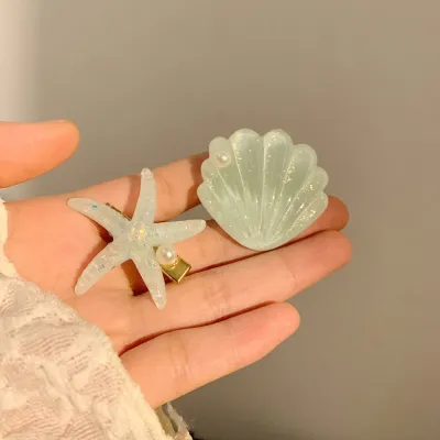 Women Fashion Cute Starfish Shell Hair Clip 2pcs Set