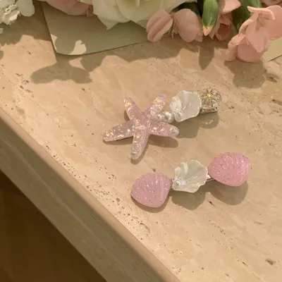 Women Fashion Cute Starfish Shell Hair Clip 2pcs Set