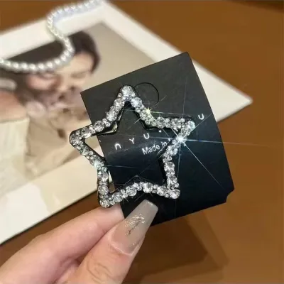 Women Fashion Rhinestone Cloud Stars Hollow Hair Clip