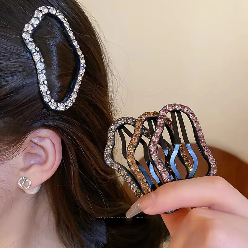 Women Fashion Rhinestone Cloud Stars Hollow Hair Clip