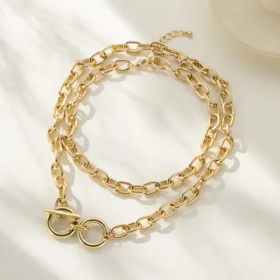 Women Fashion Exaggerated Multi-Layer Geometric Metal Buckle Necklace