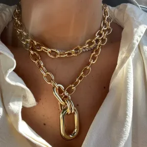 Women Fashion Exaggerated Multi-Layer Geometric Metal Buckle Necklace