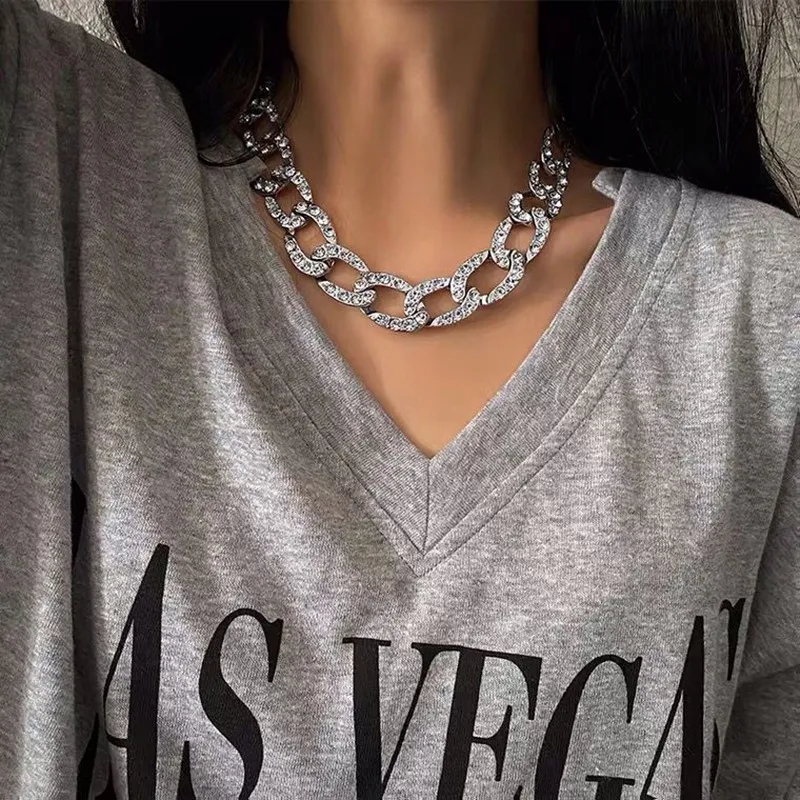 Women Fashion Exaggerated Rhinestone Chain Necklace