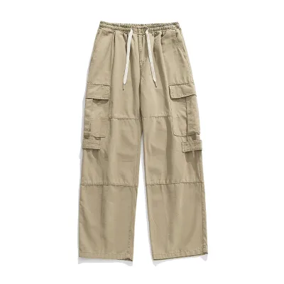 Men Casual Loose Cargo Pants with Large Pockets Solid Cotton
