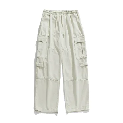Men Casual Loose Cargo Pants with Large Pockets Solid Cotton