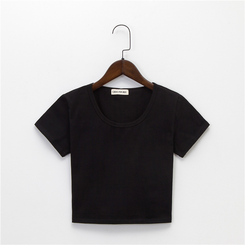【2plan】Yeah ST Crop Collar Short Sleeve T-shirt CLOZOZ Short Sleeve Square Neck Crop Tops for Women Basic