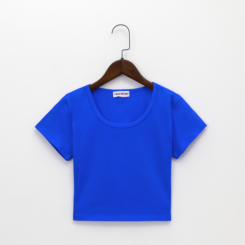 Wholesale Women Simple Solid Color Round Neck Short Sleeve