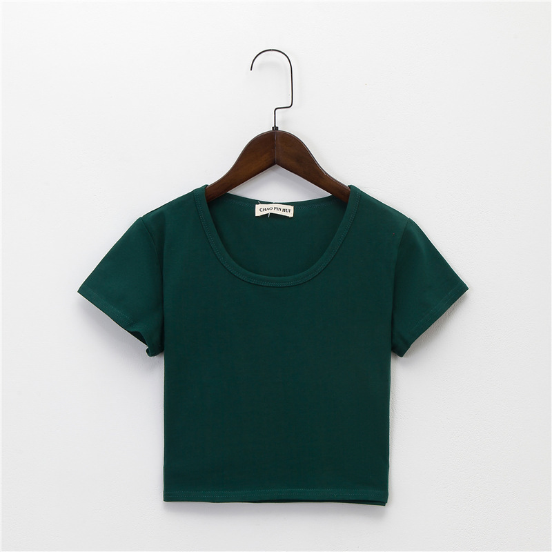 thumbnail image 2 of Women's Half Sleeve Cropped T-Shirt - Round Neck Casual Summer Basic Tee 2 of 11
