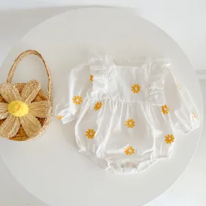 Kids Baby Girls Casual Cute Tiny Flower Print Long Sleeve Romper 95% Cotton