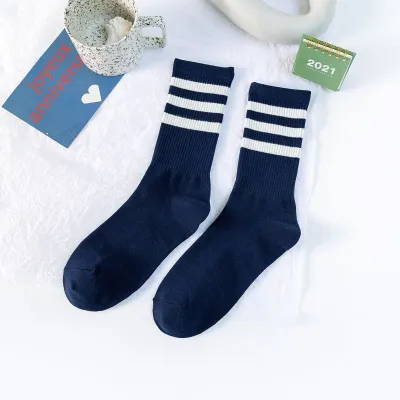 Men Fashion Casual Basic Stripe Print Mid-Calf Cotton Socks
