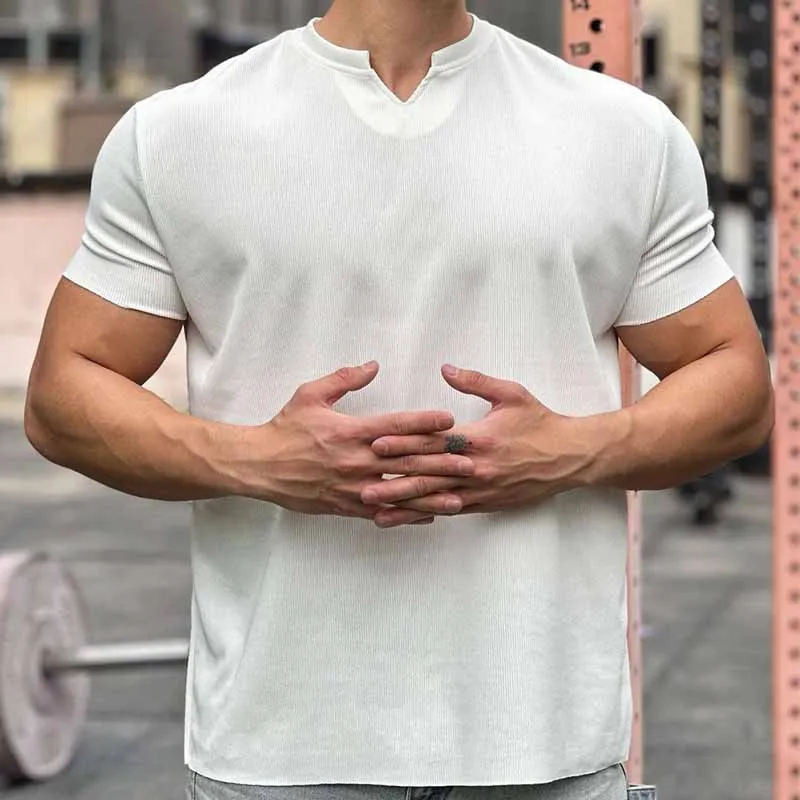 Men Fashion Jacquard Street Tide Short Sleeve Crewneck T-Shirt Pullover Loose Fit