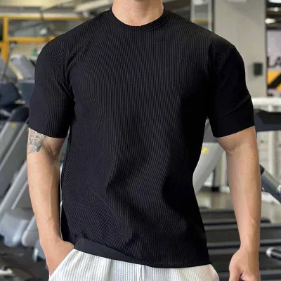 Men Street Tide Jacquard Loose Fit Short Sleeve Crewneck T-Shirt