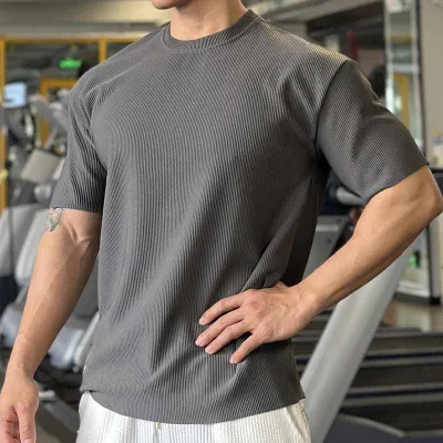 Men Street Tide Jacquard Loose Fit Short Sleeve Crewneck T-Shirt