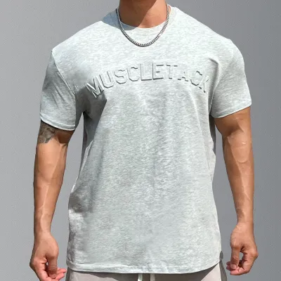 Men Fashion Casual Solid Color Alphabet Short Sleeve Round Neck T-Shirt