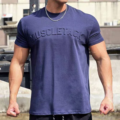 Men Fashion Casual Solid Color Alphabet Short Sleeve Round Neck T-Shirt