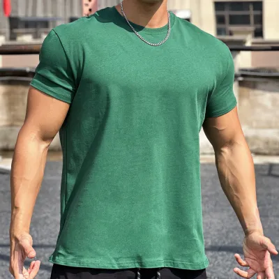 Men Casual Basic Solid Color Short Sleeve Crewneck T-Shirt